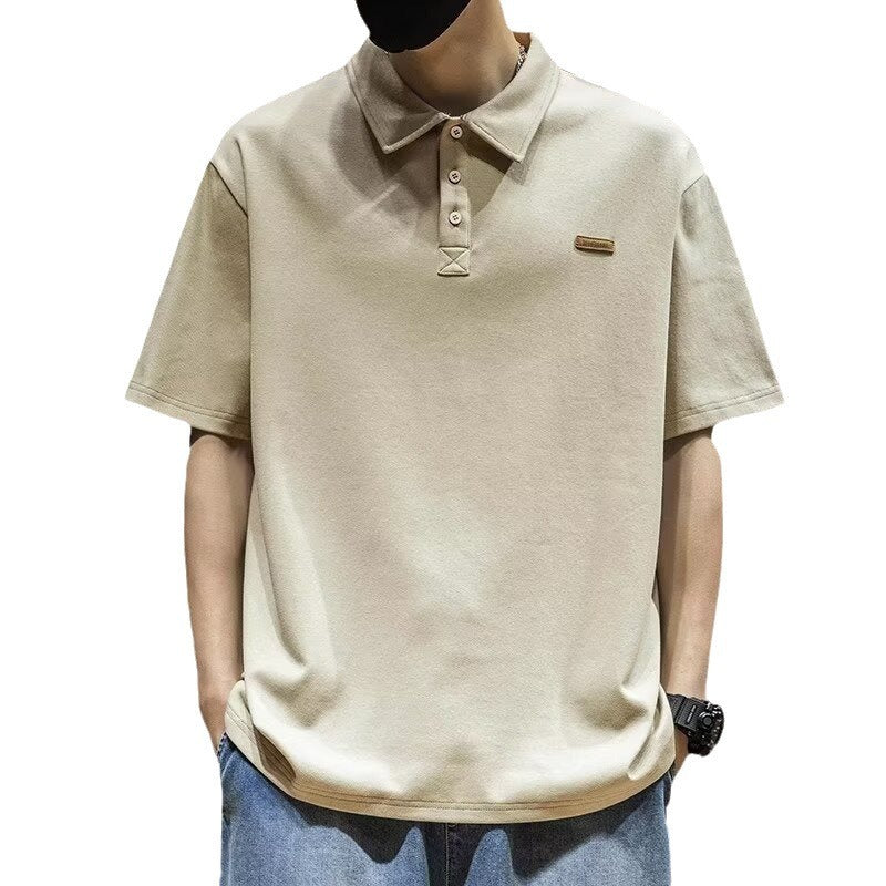 Casual Polo Collar T-shirt Top Loose Trendy Polo Shirt